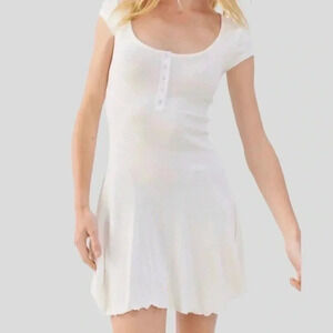 URBAN OUTFITTERS Maureen Henley Ribbed Mini Dress White Large NWT